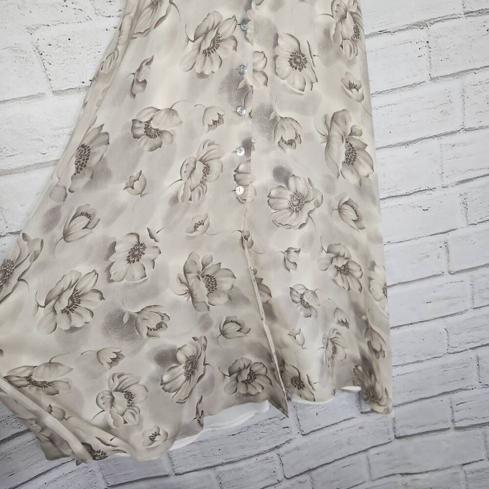 J. Peterman Womens Beige Silk Floral Collared Short Sleeve Maxi Dress Size 8 - Picture 4 of 12
